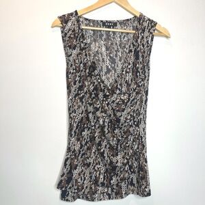 Y2K 2000s DKNY Womens Sleeveless Draped Neck Snake Print Tunic Top M